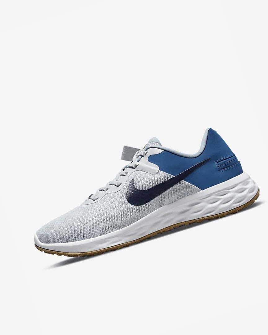 Platinum / Dark Blue / Blue / Blue Men\'s Nike Revolution 6 FlyEase Next Nature Running Shoes | UK1104