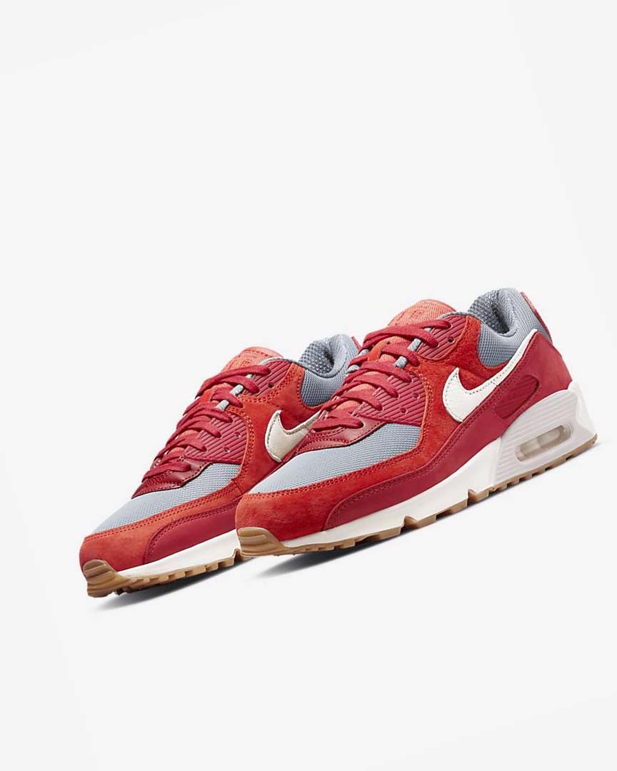 Red / Red / Grey / White Men's Nike Air Max 90 Premium Casual Shoes | UK2321