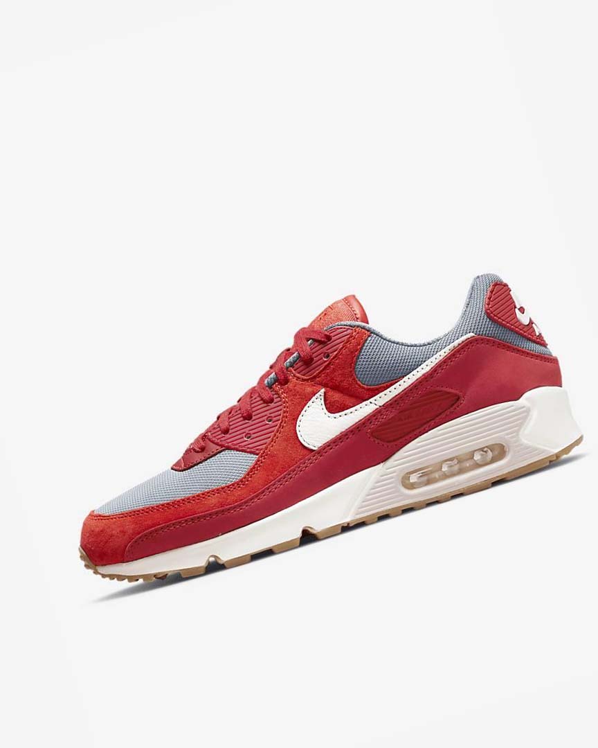 Red / Red / Grey / White Men\'s Nike Air Max 90 Premium Casual Shoes | UK2321