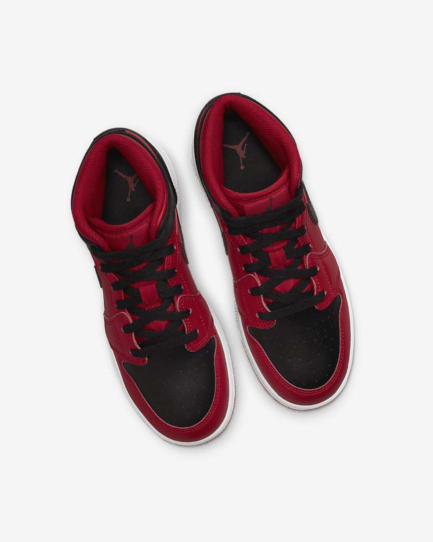 Red / White / Black Boys' Nike Air Jordan 1 Mid Sneakers | UK4817