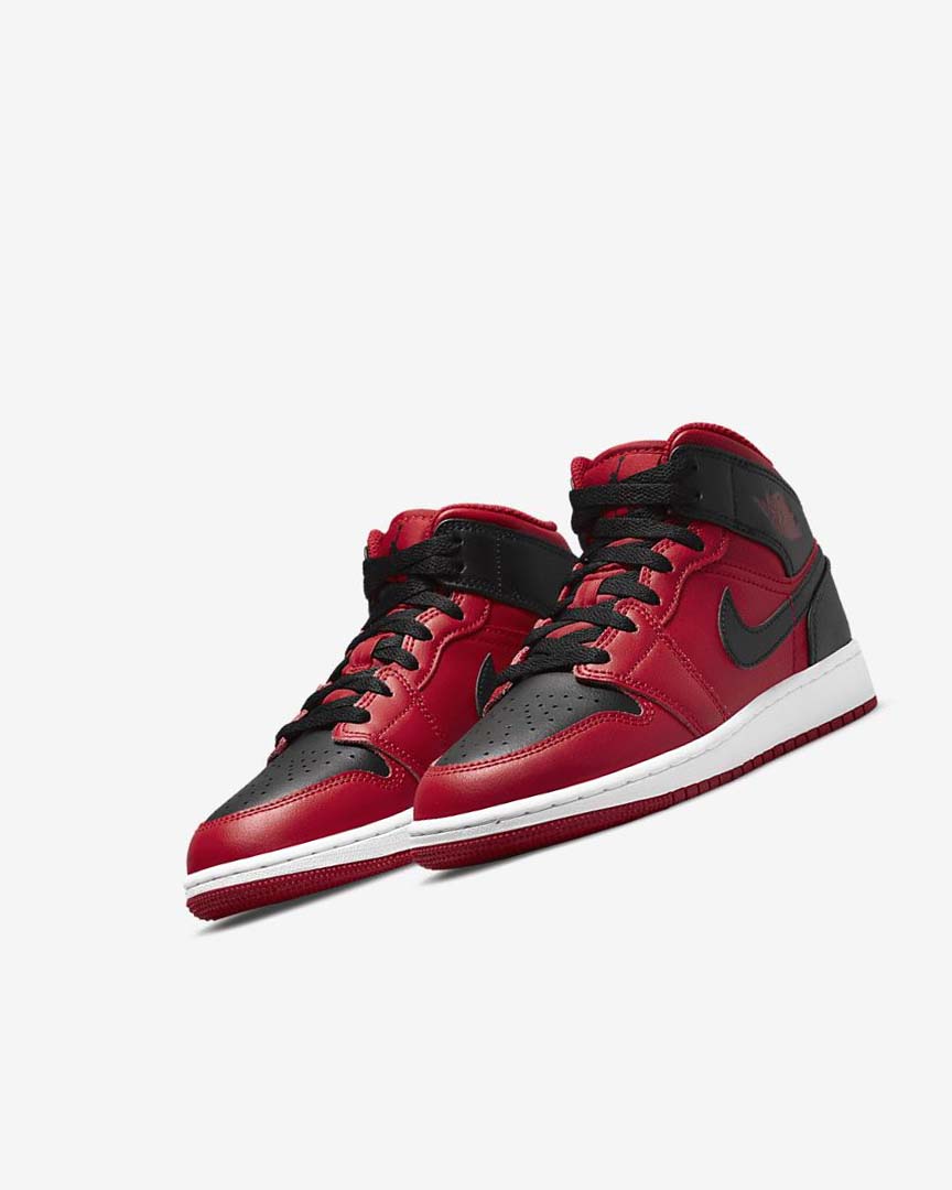 Red / White / Black Boys' Nike Air Jordan 1 Mid Sneakers | UK4817