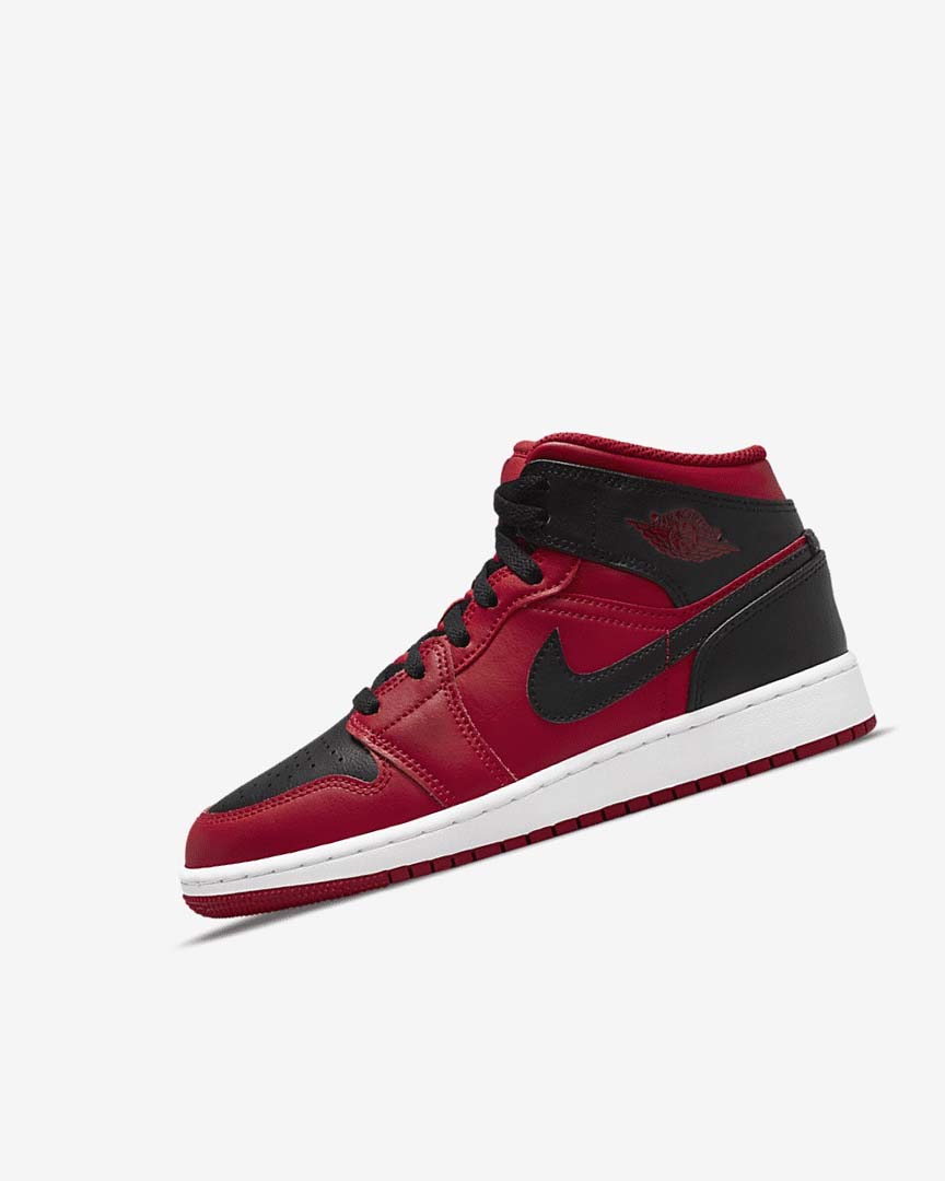 Red / White / Black Boys\' Nike Air Jordan 1 Mid Sneakers | UK4817