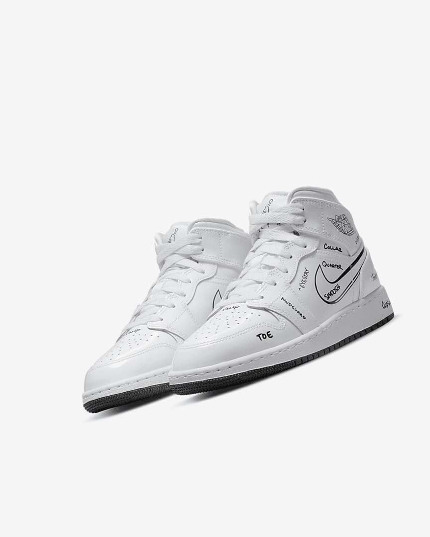 White / Black Boys' Nike Air Jordan 1 Mid Sneakers | UK1170