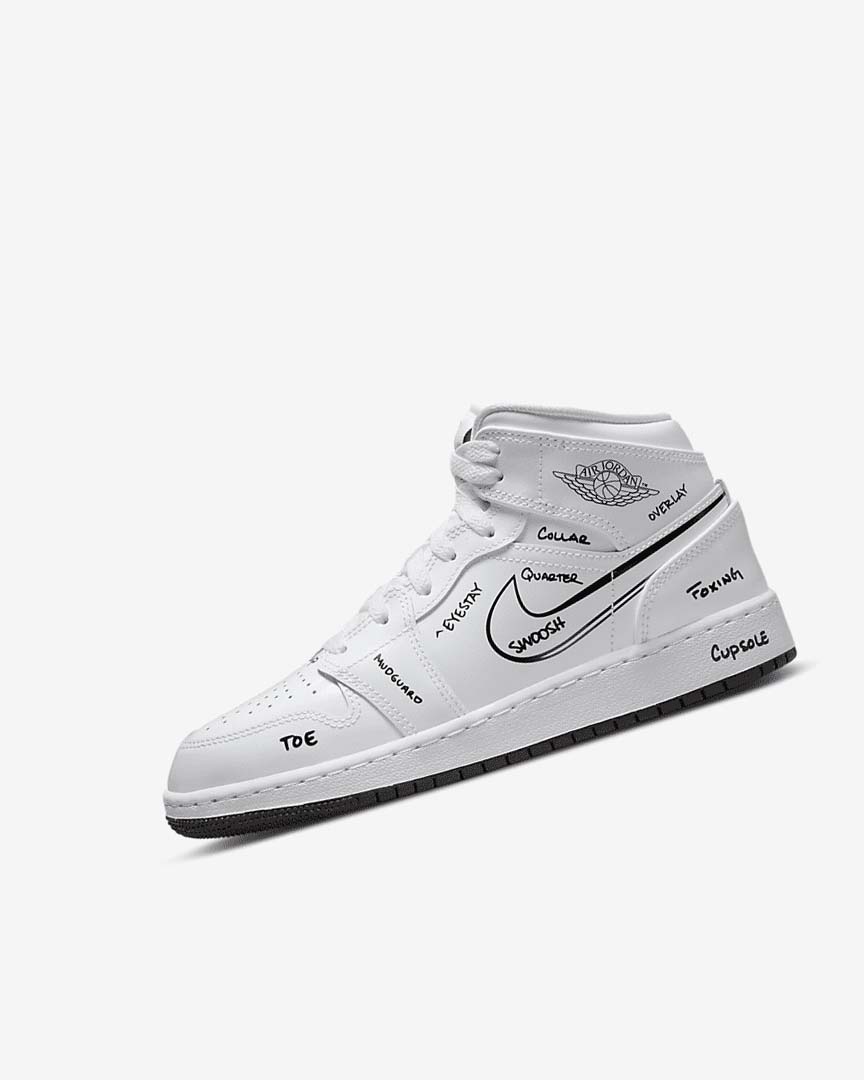 White / Black Boys\' Nike Air Jordan 1 Mid Sneakers | UK1170