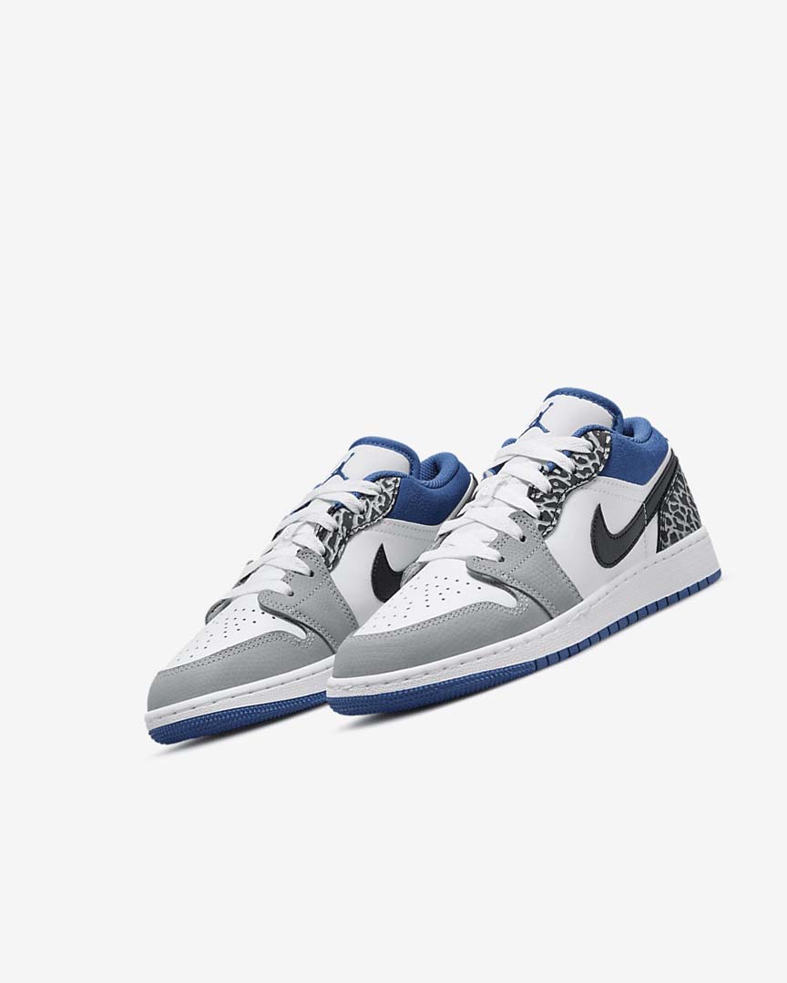 White / Black / Grey / Dark Blue Boys' Nike Air Jordan 1 Low SE Sneakers | UK1162