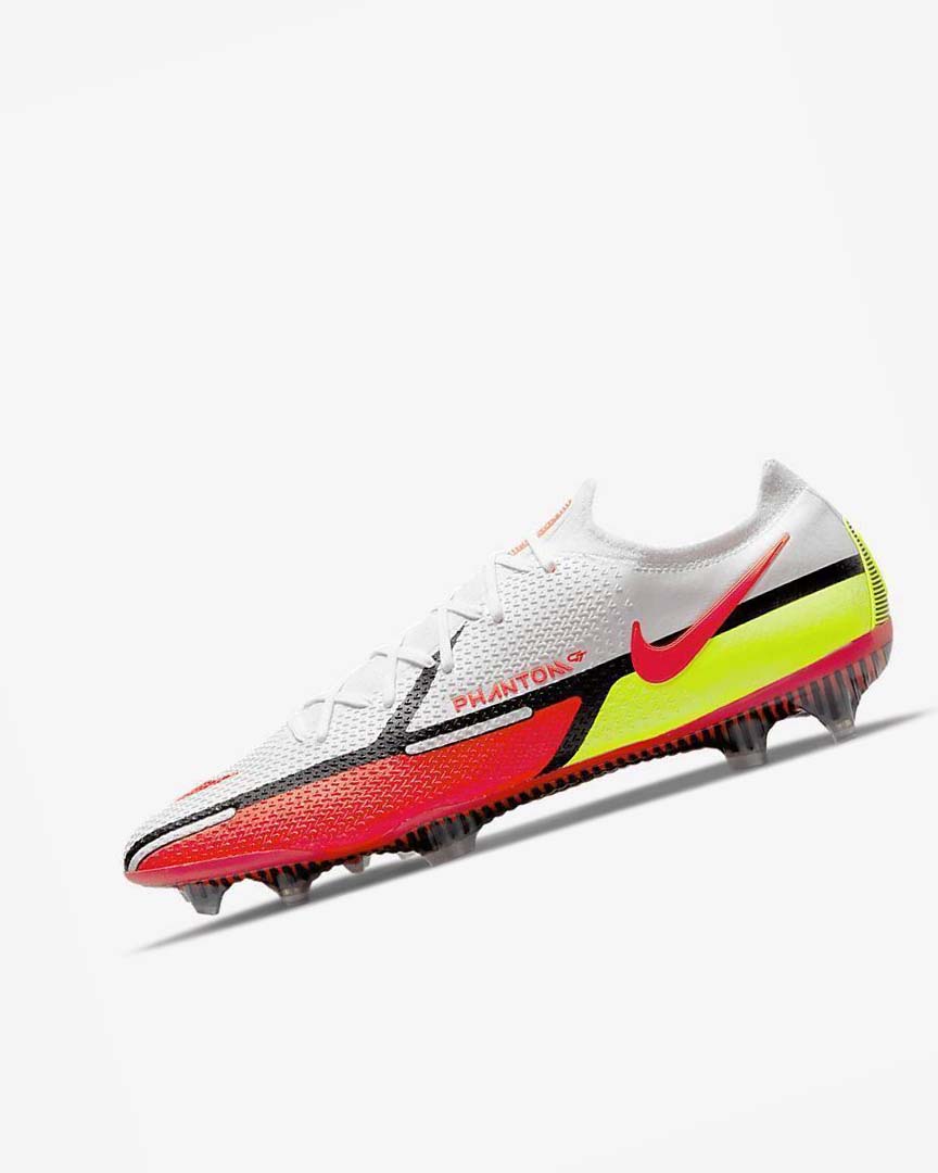 White / Black / Light Red Men\'s Nike Phantom GT2 Elite FG Football Boots | UK4929