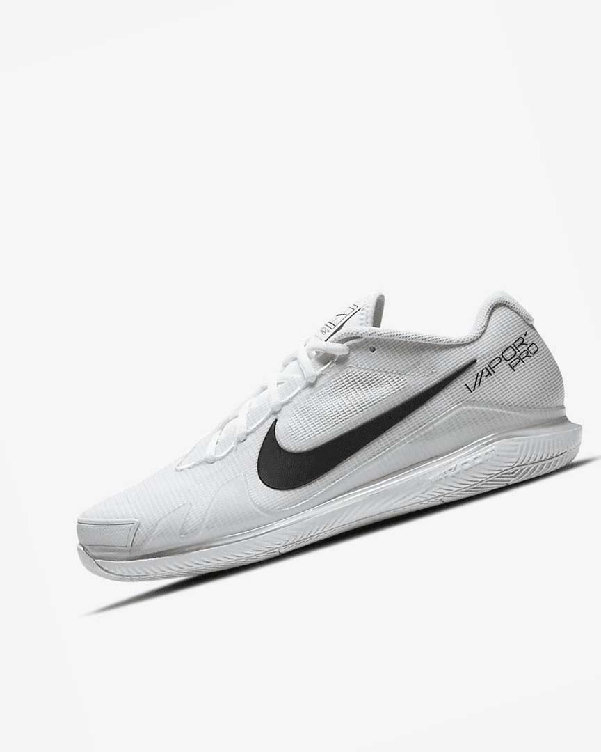 White / Black Men\'s Nike Court Air Zoom Vapor Pro Tennis Shoes | UK4724