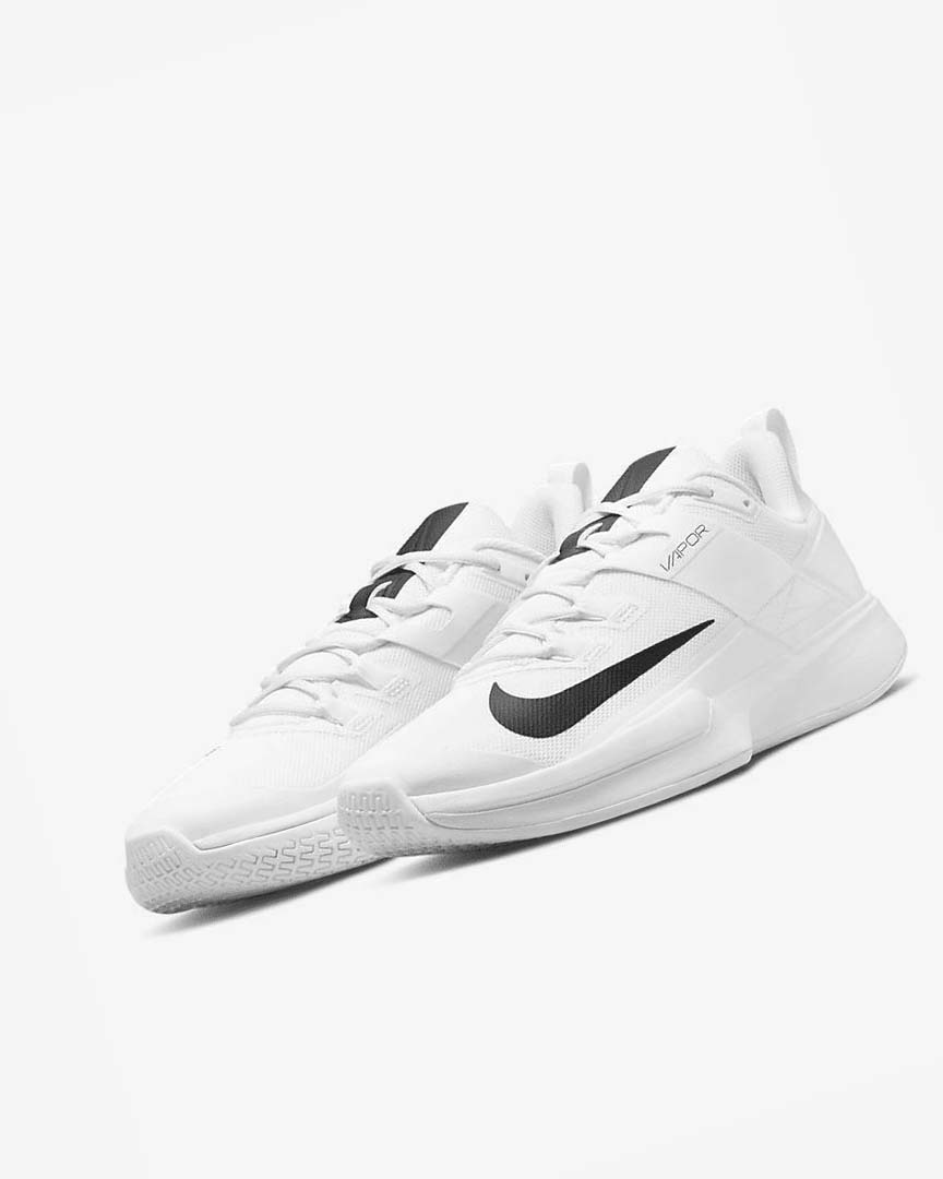 White / Black Men's Nike Court Vapor Lite Tennis Shoes | UK5343