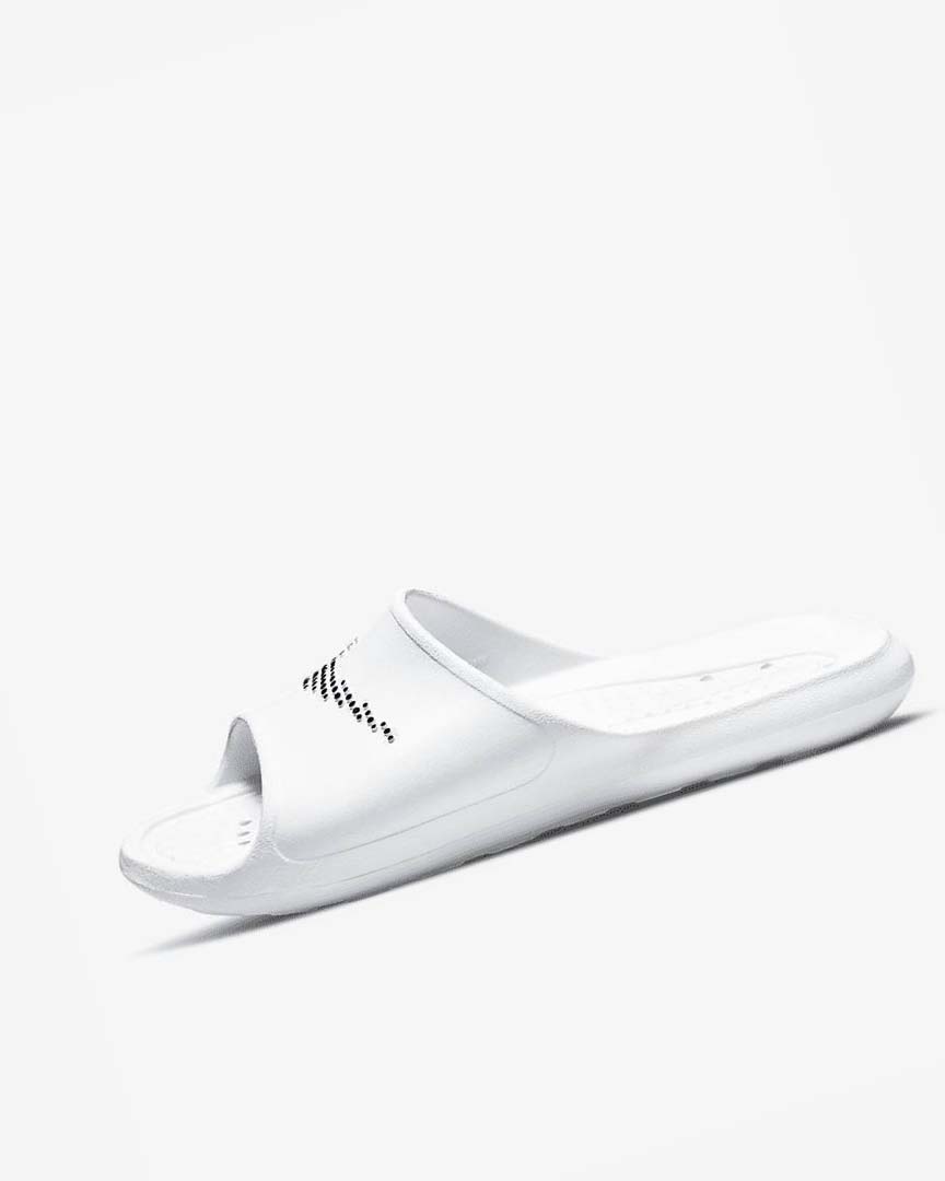 White / Black Men\'s Nike Victori One Slides | UK3043