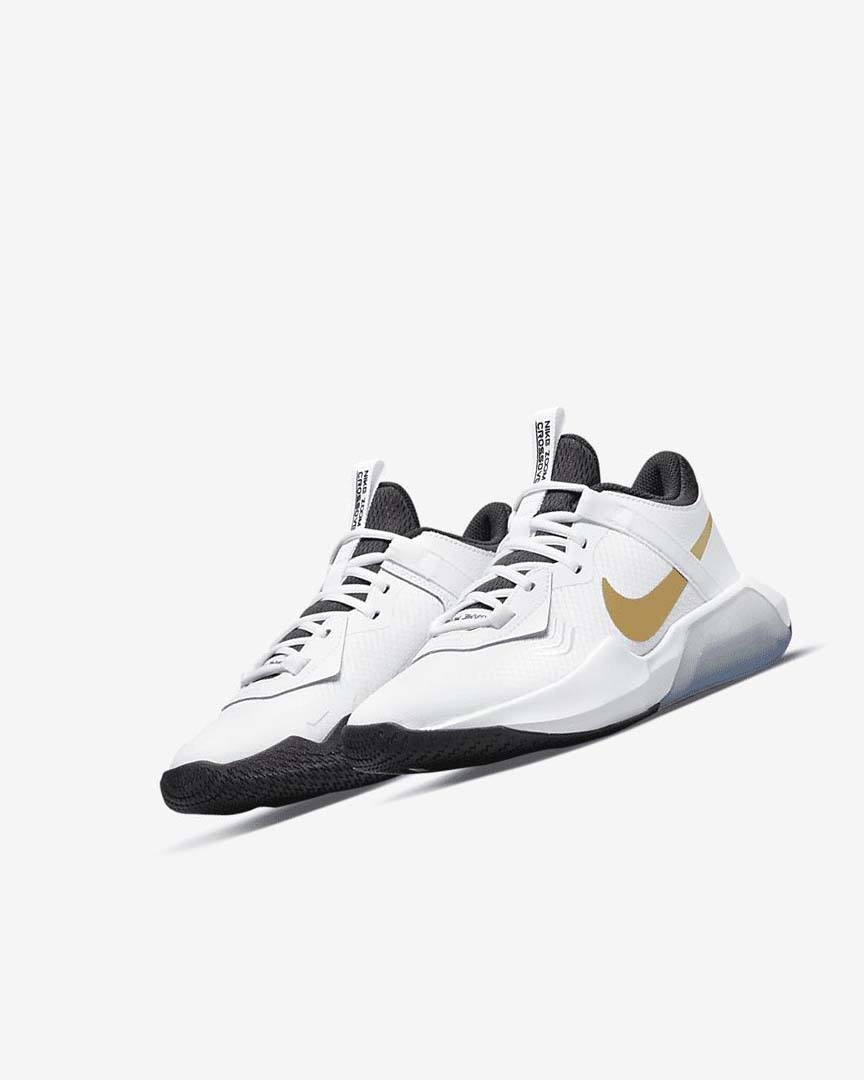 White / Black / Metal Gold Boys' Nike Air Zoom Crossover Basketball Shoes | UK2920