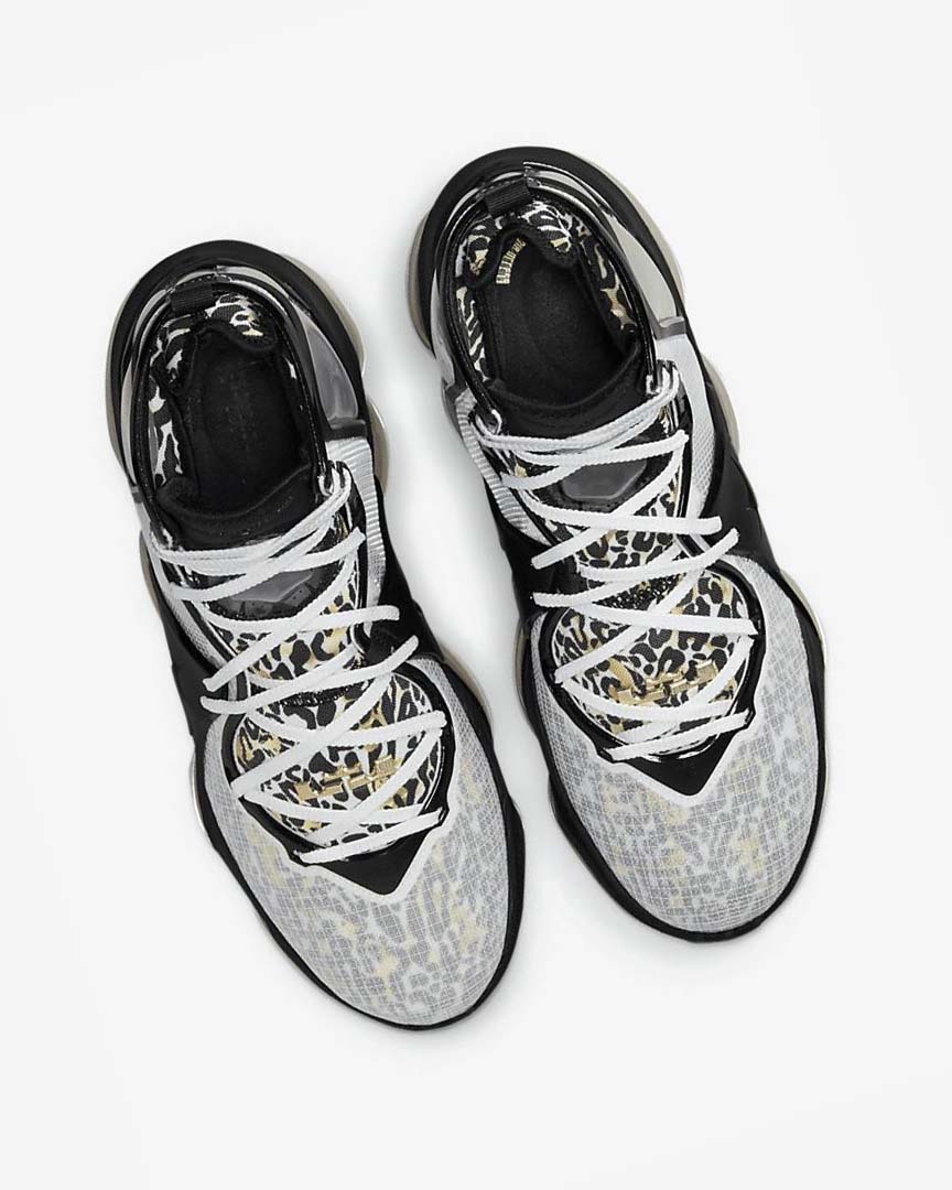 White / Black / Metal Gold Men's Nike LeBron 19 Basketball Shoes | UK5550