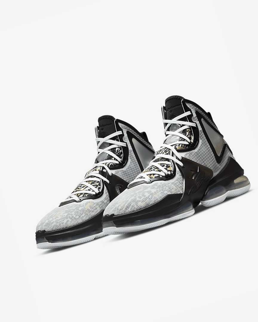 White / Black / Metal Gold Men's Nike LeBron 19 Basketball Shoes | UK5550