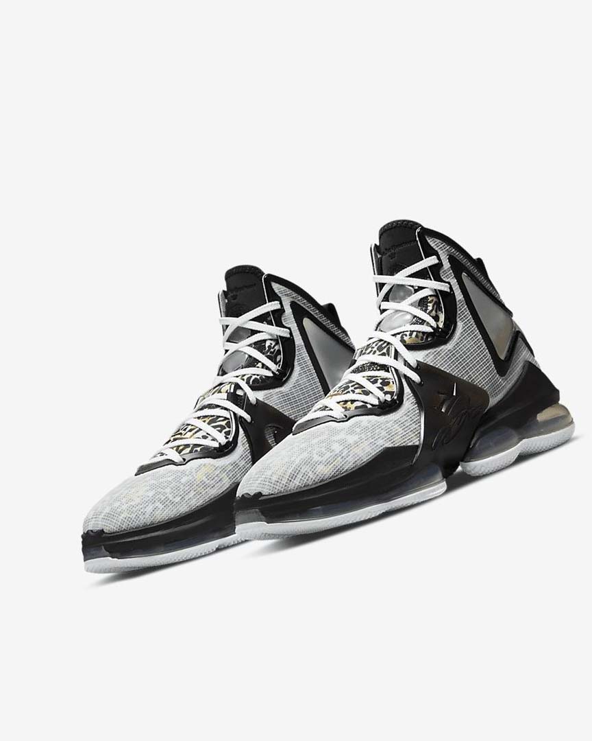 White / Black / Metal Gold Women's Nike LeBron 19 Basketball Shoes | UK2644