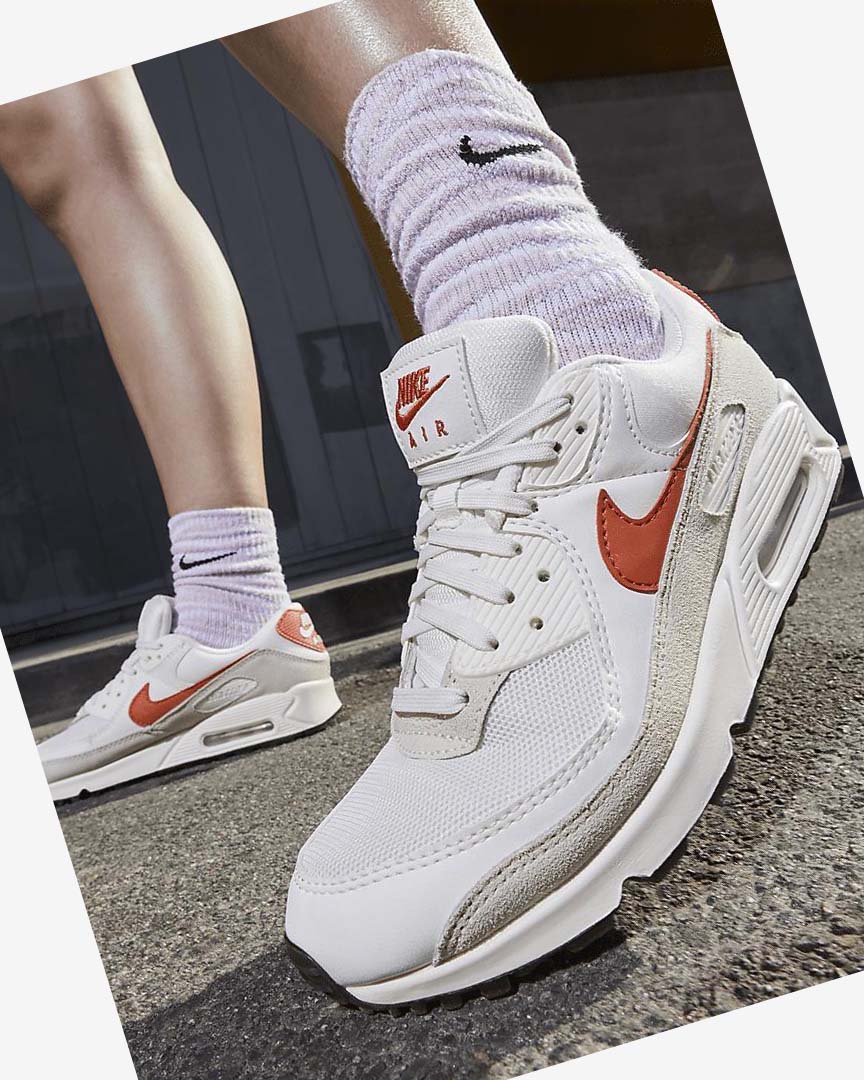 White / Black / Orange Women's Nike Air Max 90 Casual Shoes | UK3185