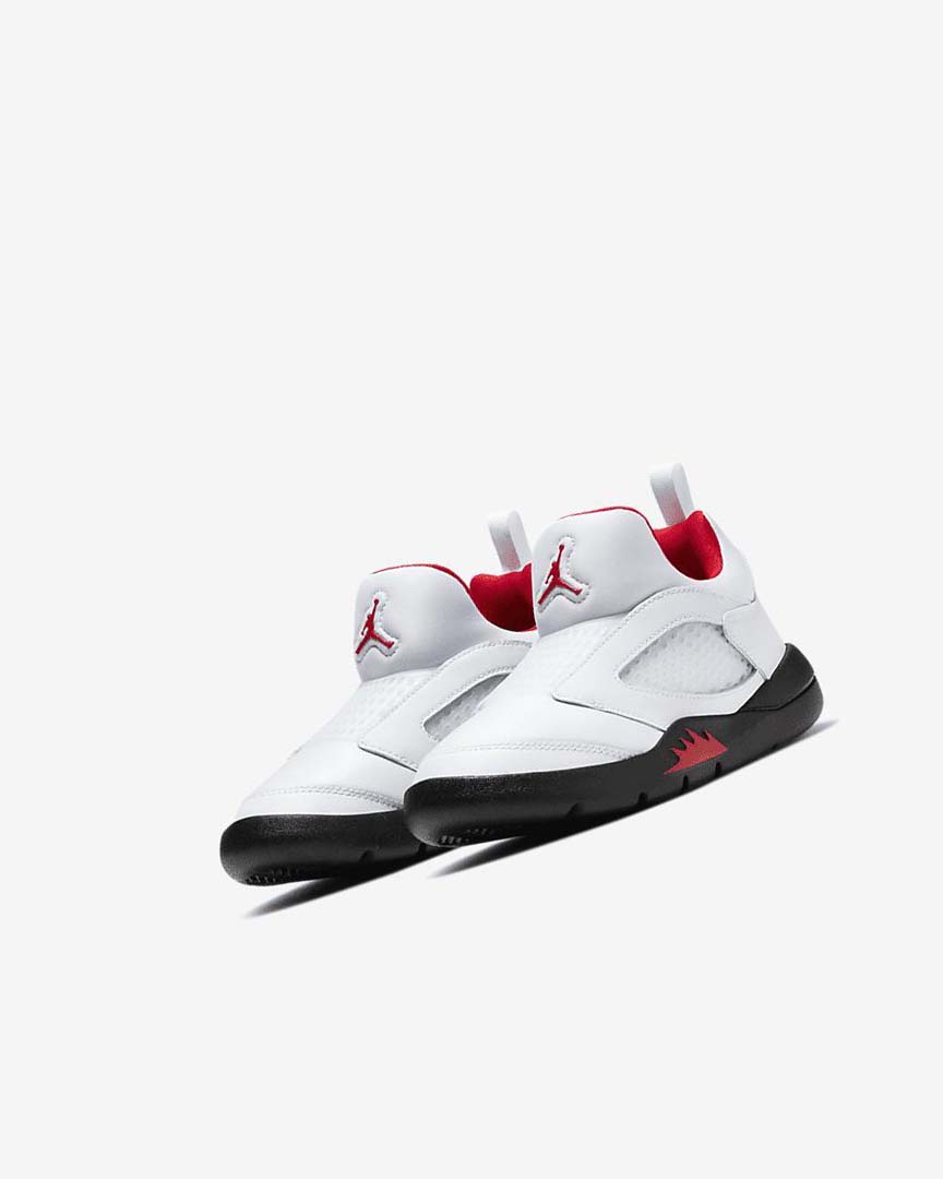 White / Black / Red Boys' Nike Jordan 5 Retro Little Flex Shoes | UK3160