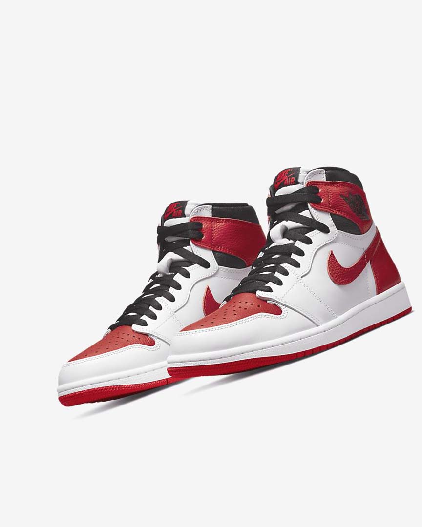 White / Black / Red Men's Nike Air Jordan 1 Retro High OG Sneakers | UK4561