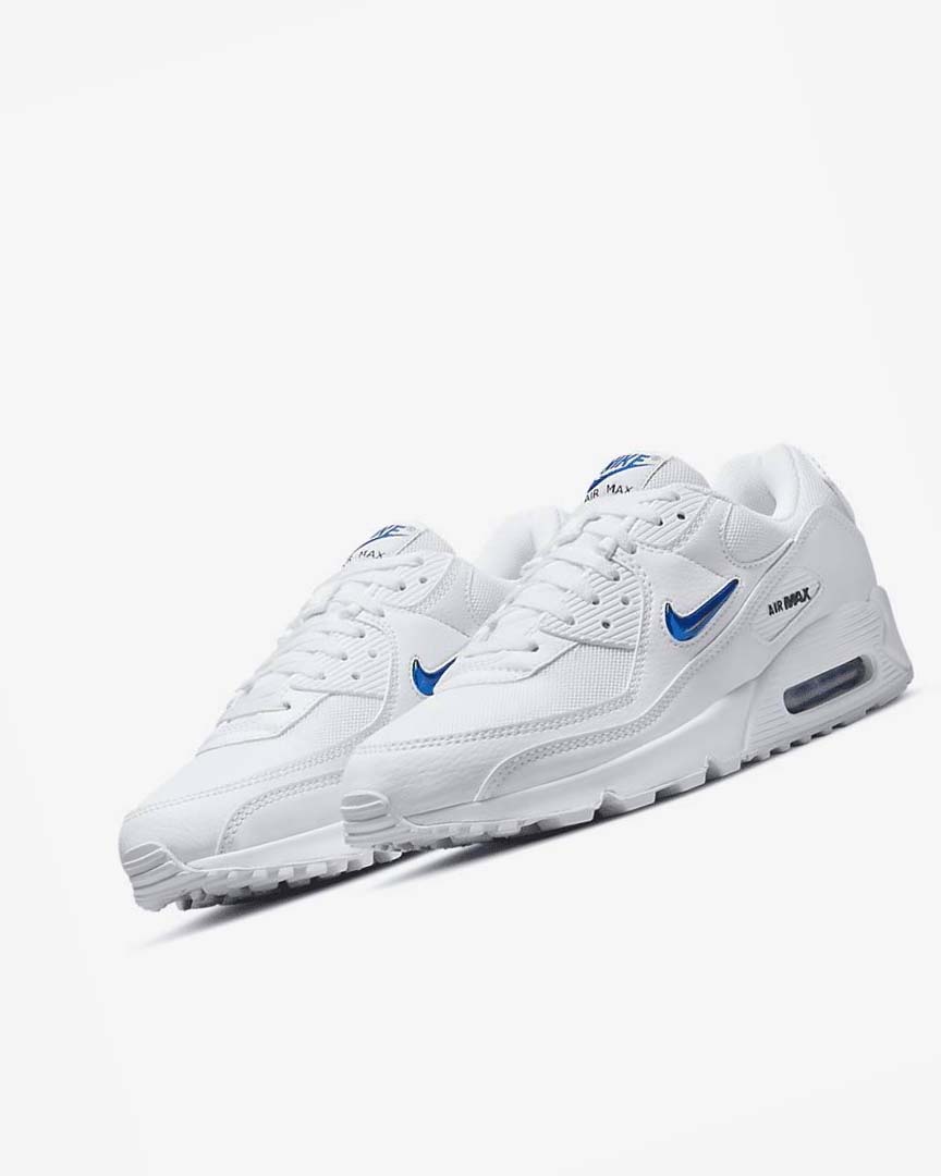 White / Black / Royal Men's Nike Air Max 90 Casual Shoes | UK2807