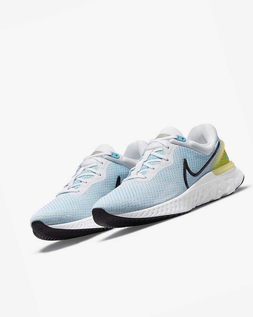 White / Blue / Black Men's Nike React Miler 3 Running Shoes | UK3048