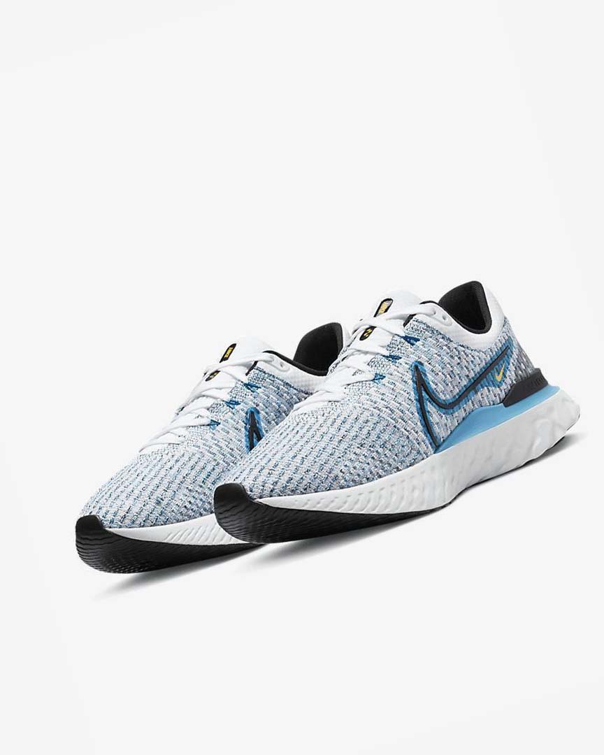 White / Blue / Blue / Black Men's Nike React Infinity Run Flyknit 3 Running Shoes | UK5600