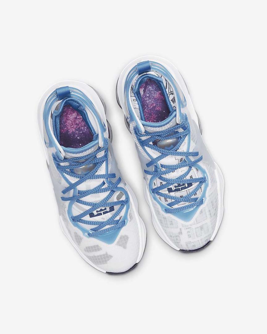 White / Blue / Blue Boys' Nike LeBron 19 Basketball Shoes | UK2403