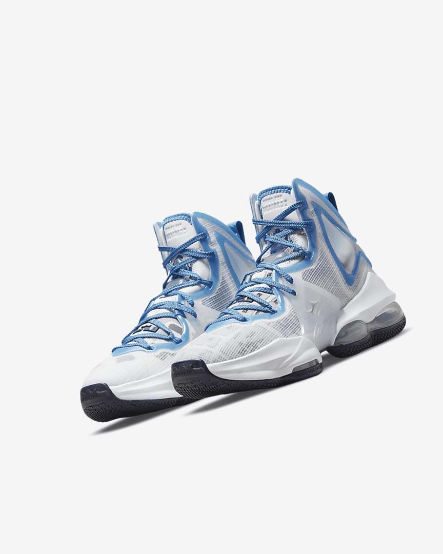 White / Blue / Blue Boys' Nike LeBron 19 Basketball Shoes | UK2403