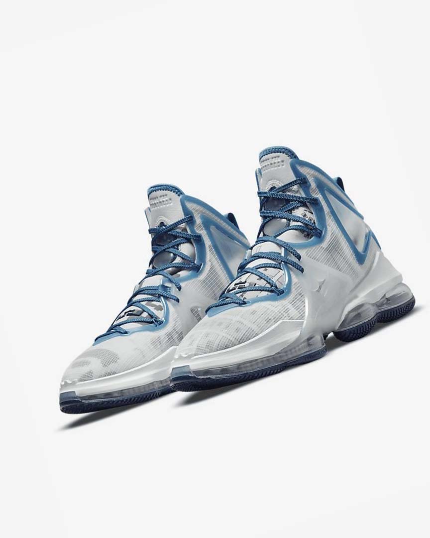 White / Blue / Blue Men's Nike LeBron 19 Basketball Shoes | UK4733