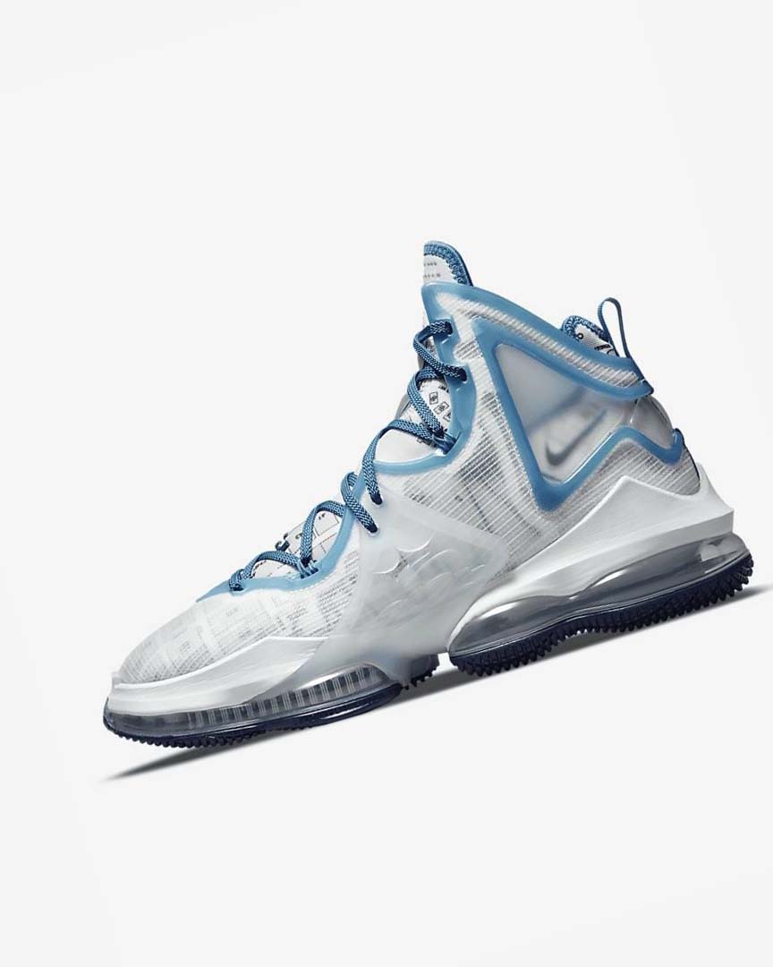 White / Blue / Blue Men\'s Nike LeBron 19 Basketball Shoes | UK4733