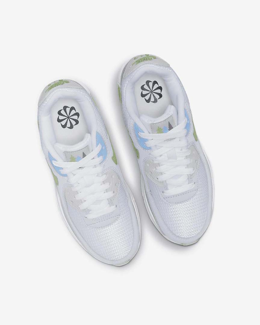 White / Blue / Grey Girls' Nike Air Max 90 Casual Shoes | UK4685