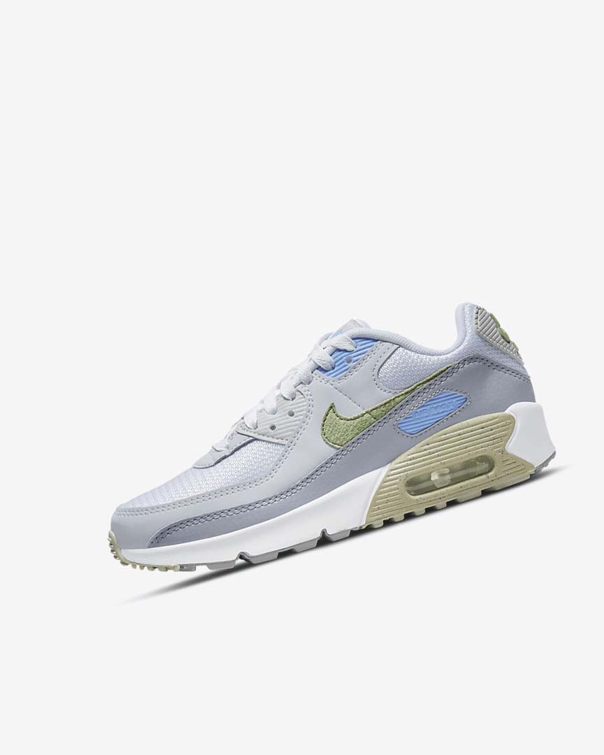 White / Blue / Grey Girls\' Nike Air Max 90 Casual Shoes | UK4685