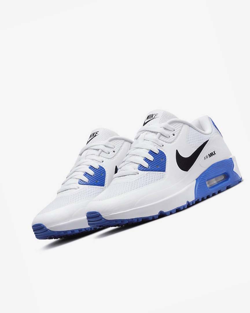 White / Blue / Platinum / Black Men's Nike Air Max 90 G Golf Shoes | UK2782