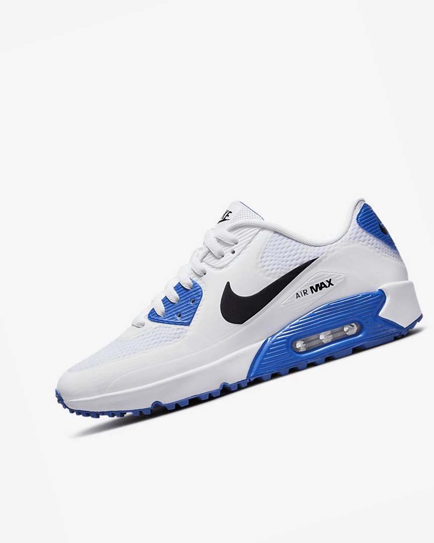 White / Blue / Platinum / Black Men\'s Nike Air Max 90 G Golf Shoes | UK2782