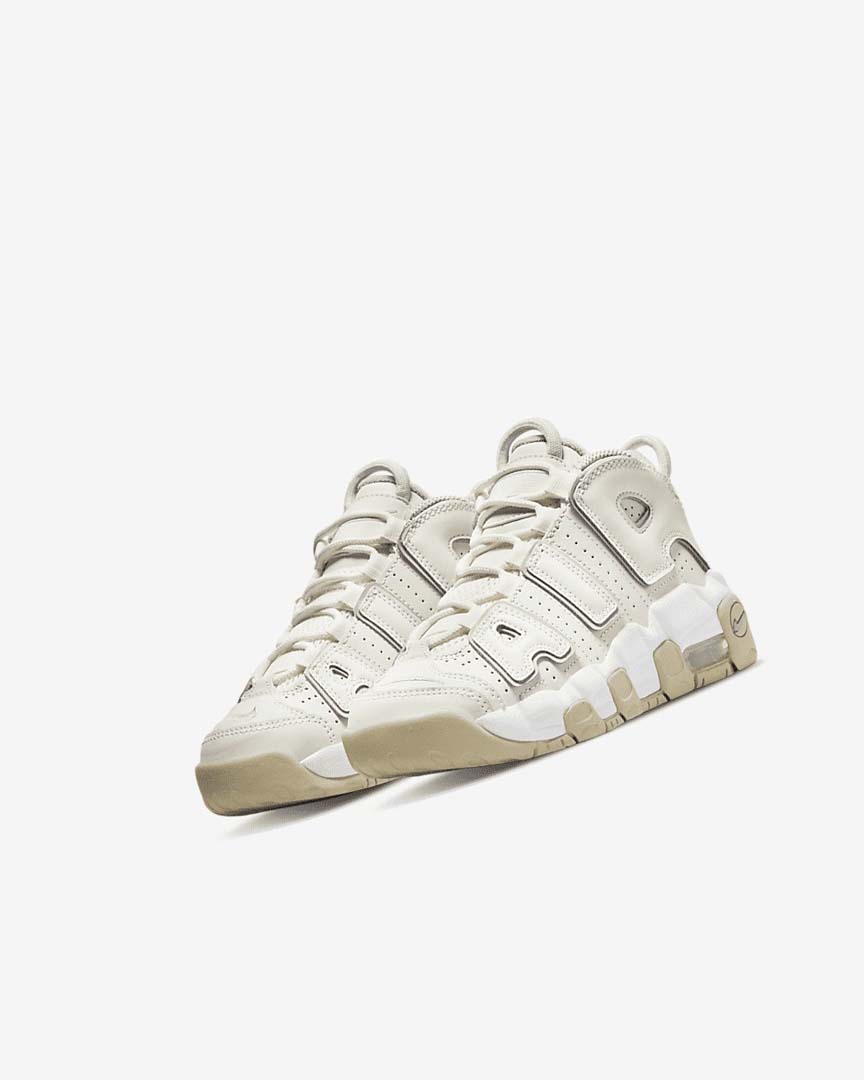 White / Brown / Light Girls' Nike Air More Uptempo Sneakers | UK4630