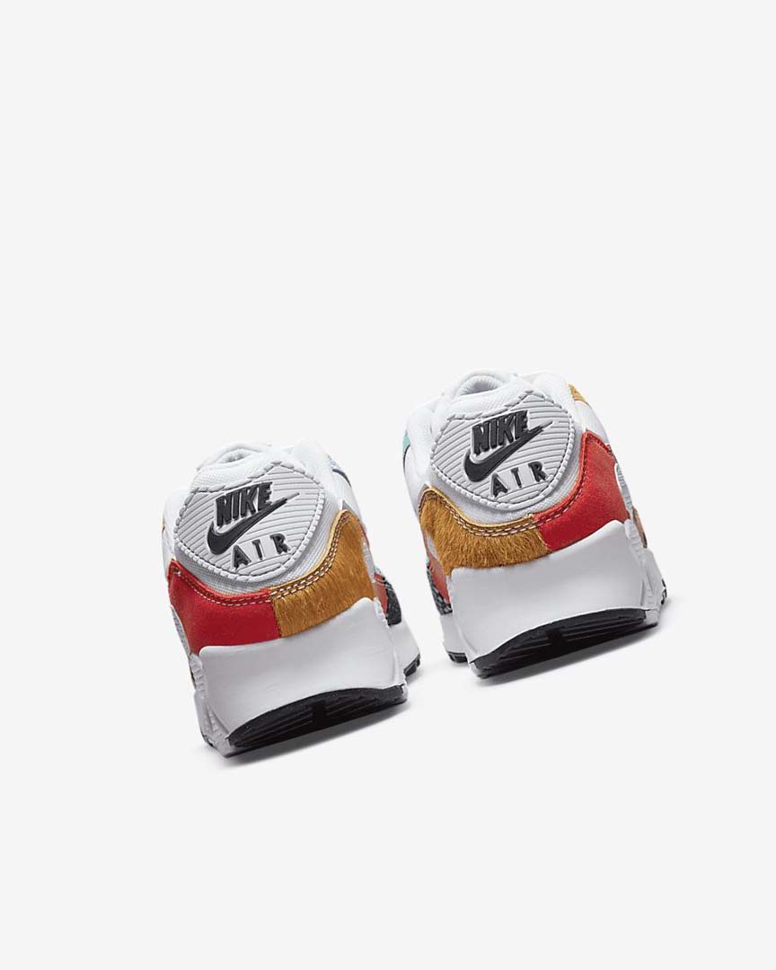 White / Deep Yellow / Red / White Women's Nike Air Max 90 SE Casual Shoes | UK4586