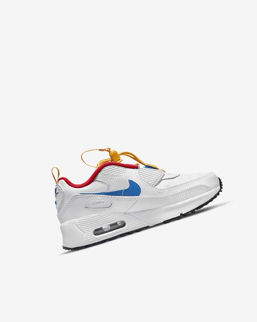 White / Gold / Red / Blue Boys' Nike Air Max 90 Toggle Casual Shoes | UK1179