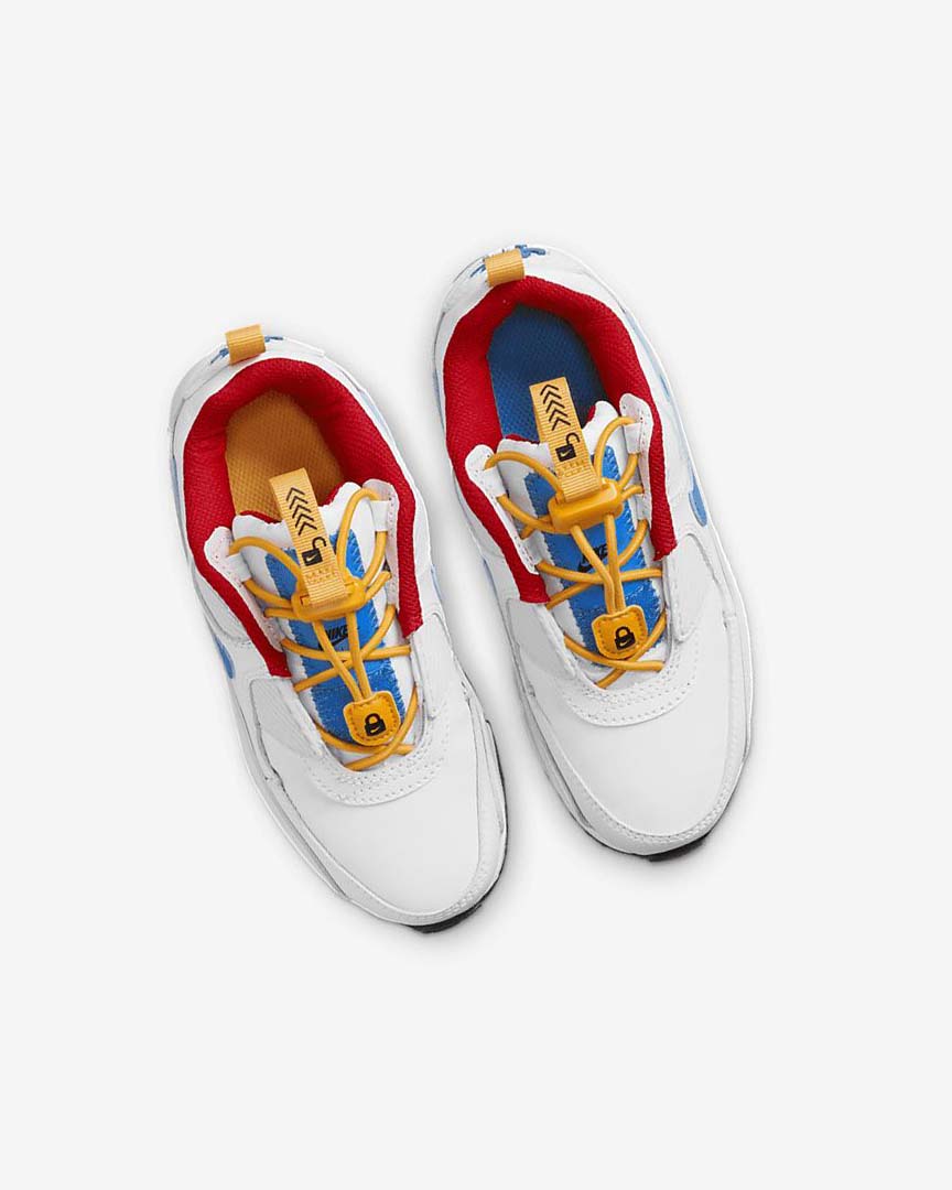 White / Gold / Red / Blue Boys' Nike Air Max 90 Toggle Casual Shoes | UK1179