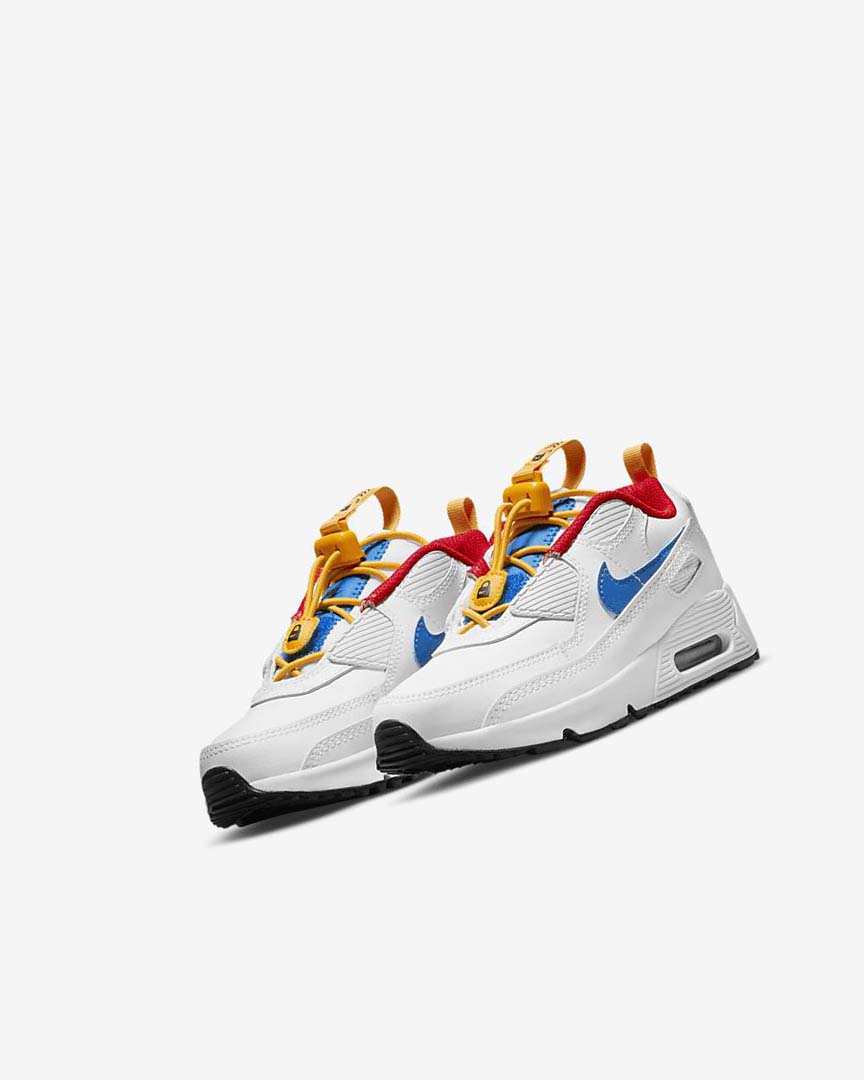 White / Gold / Red / Blue Boys' Nike Air Max 90 Toggle Casual Shoes | UK1179