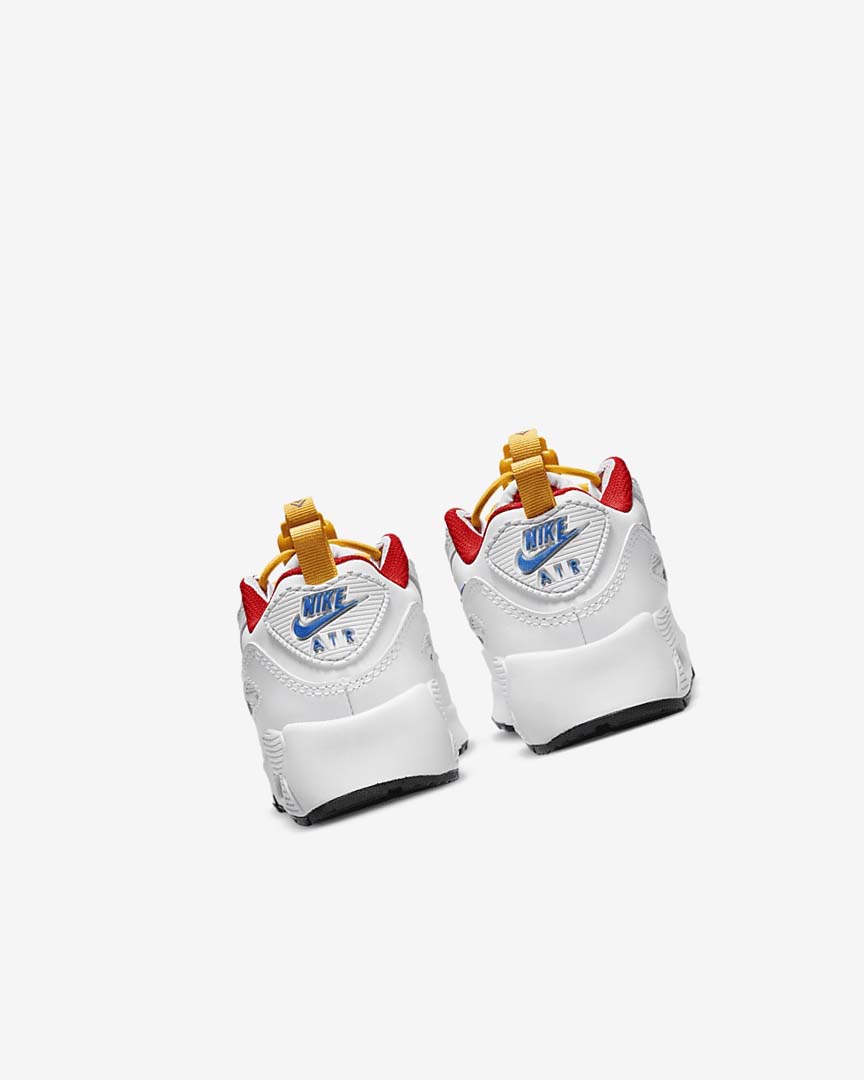 White / Gold / Red / Blue Boys' Nike Air Max 90 Toggle Casual Shoes | UK1179