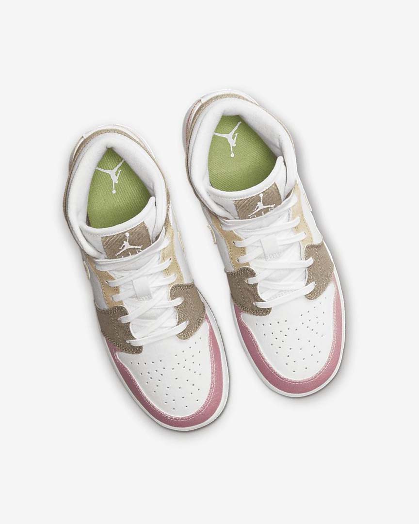 White / Green Girls' Nike Air Jordan 1 Mid SE Sneakers | UK2589