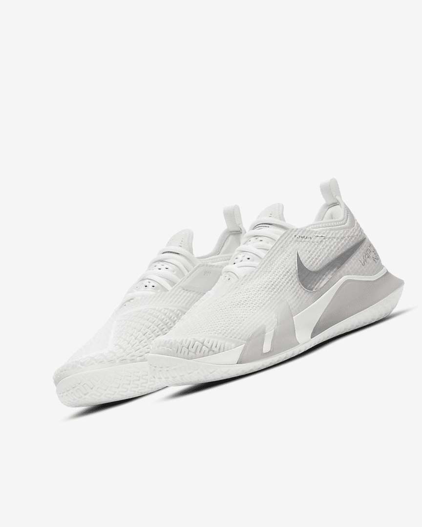 White / Grey / Metal Silver Women's Nike Court React Vapor NXT Tennis Shoes | UK2671