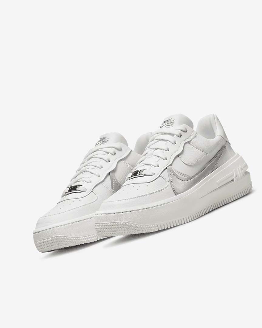 White / Grey / Metal Silver Women's Nike Air Force 1 PLT.AF.ORM Sneakers | UK5219