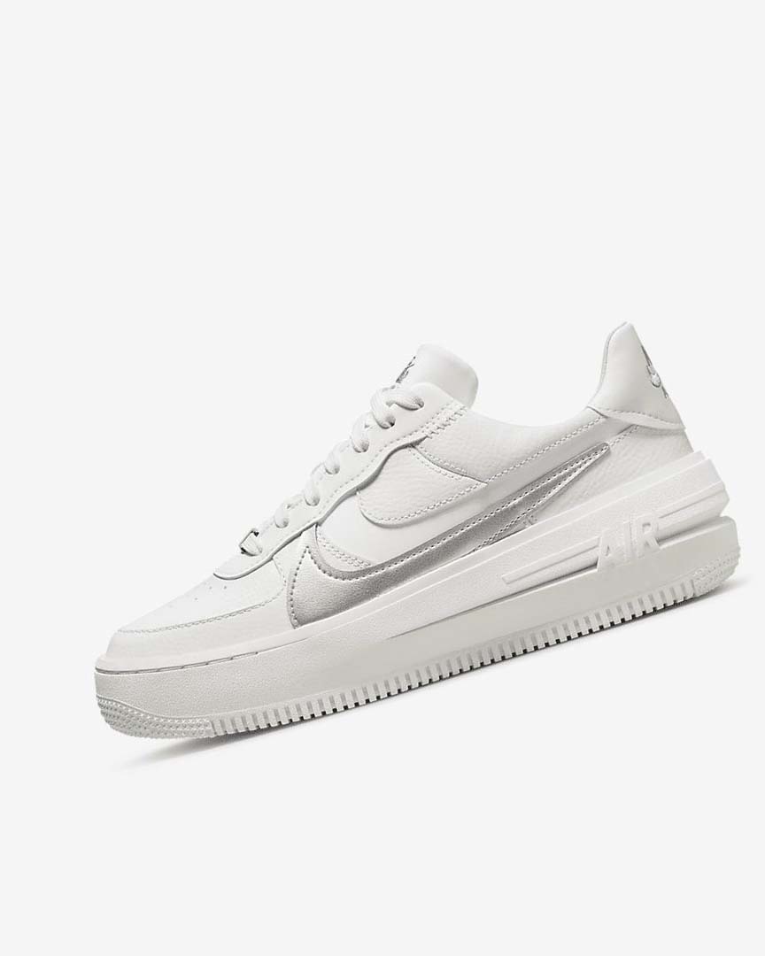 White / Grey / Metal Silver Women\'s Nike Air Force 1 PLT.AF.ORM Sneakers | UK5219