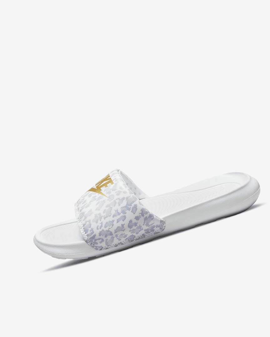 White / Grey / Platinum / Metal Gold Women\'s Nike Victori One Slides | UK2910