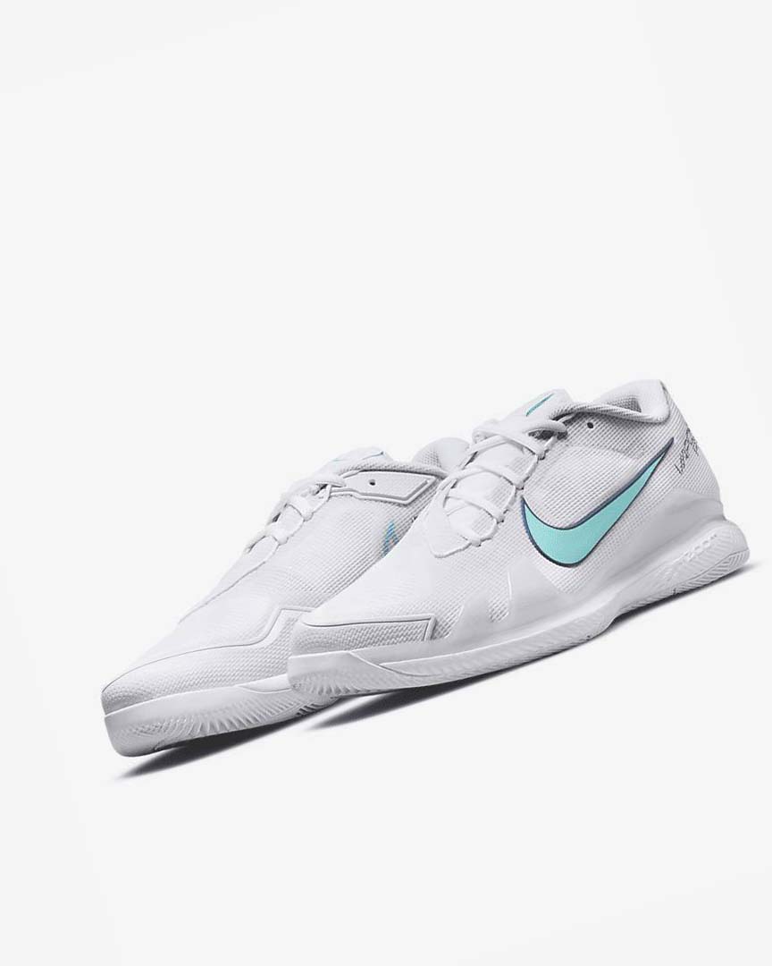 White / Light Beige / Deep Royal Blue / Turquoise Men's Nike Court Air Zoom Vapor Pro Tennis Shoes | UK5213