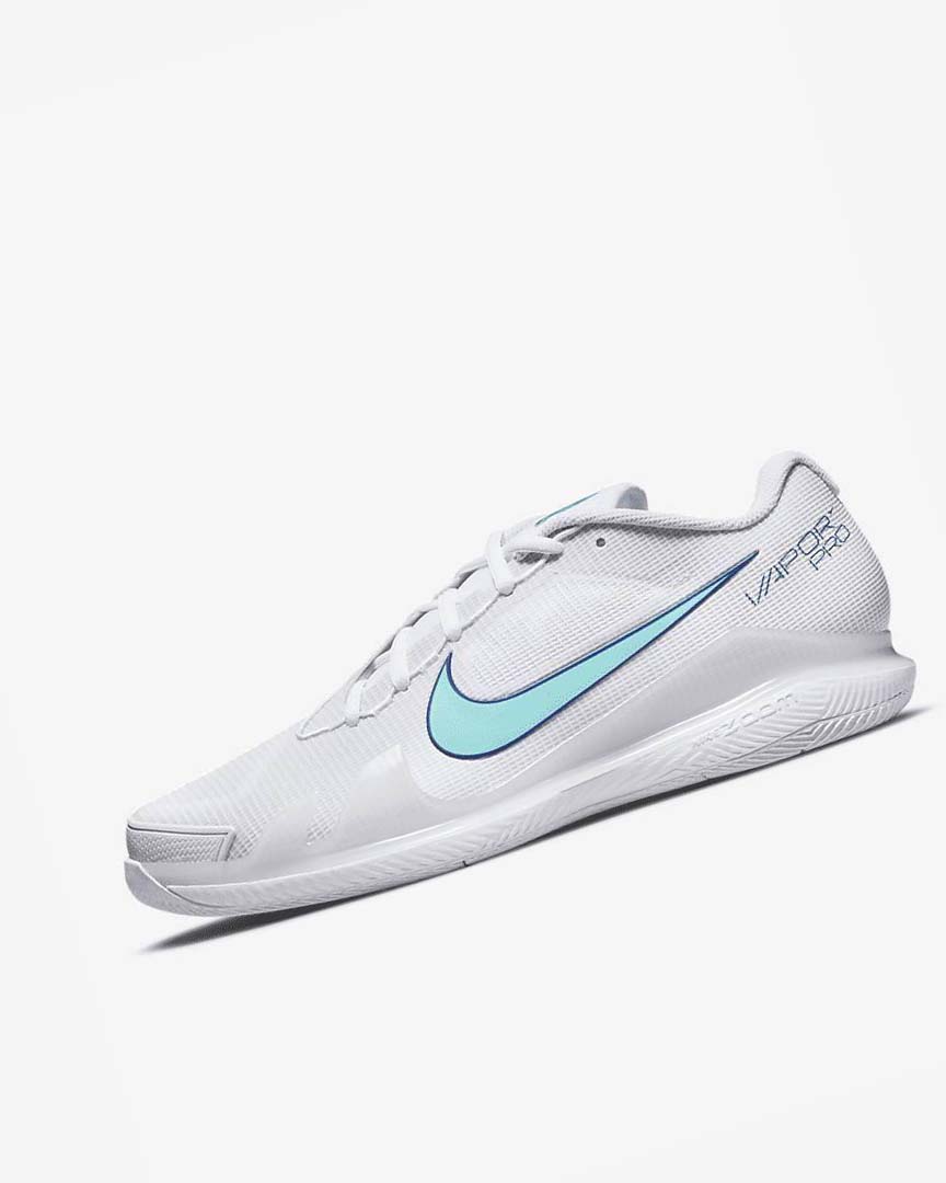 White / Light Beige / Deep Royal Blue / Turquoise Men\'s Nike Court Air Zoom Vapor Pro Tennis Shoes | UK5213