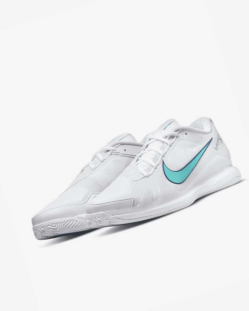 White / Light Beige / Deep Royal Blue / Turquoise Men's Nike Court Air Zoom Vapor Pro Tennis Shoes | UK5503