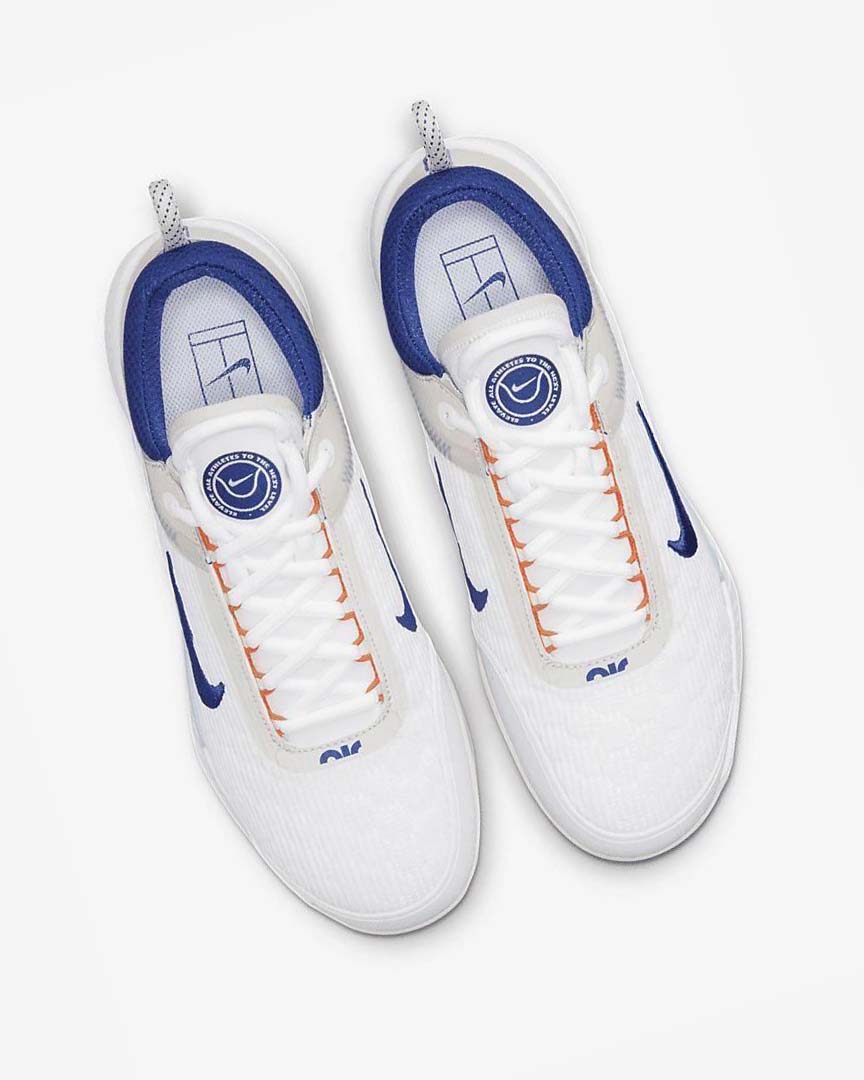 White / Light Beige / Turquoise / Deep Royal Blue Men's Nike Court Zoom NXT Tennis Shoes | UK2429