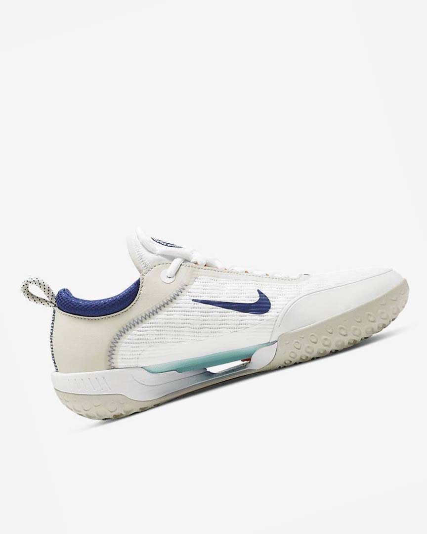 White / Light Beige / Turquoise / Deep Royal Blue Men's Nike Court Zoom NXT Tennis Shoes | UK4990