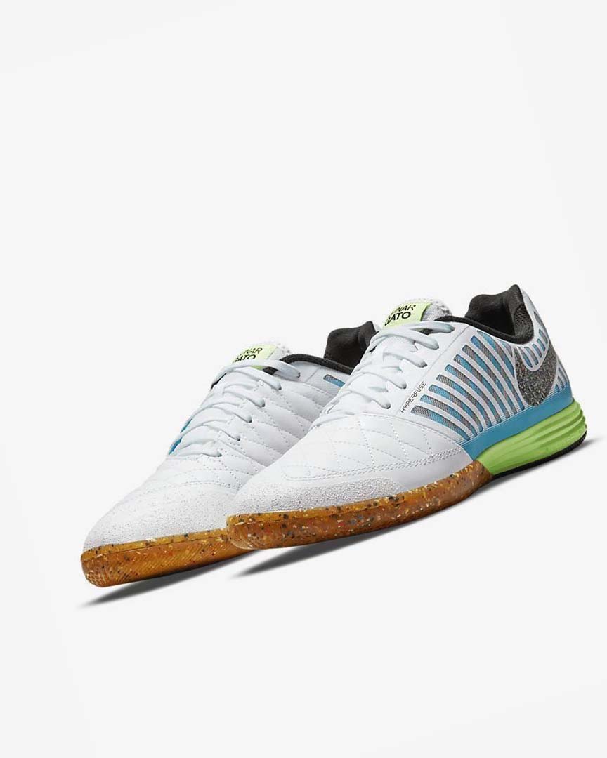 White / Light Blue / Black / Black Men's Nike Lunar Gato II IC Football Shoes | UK2285