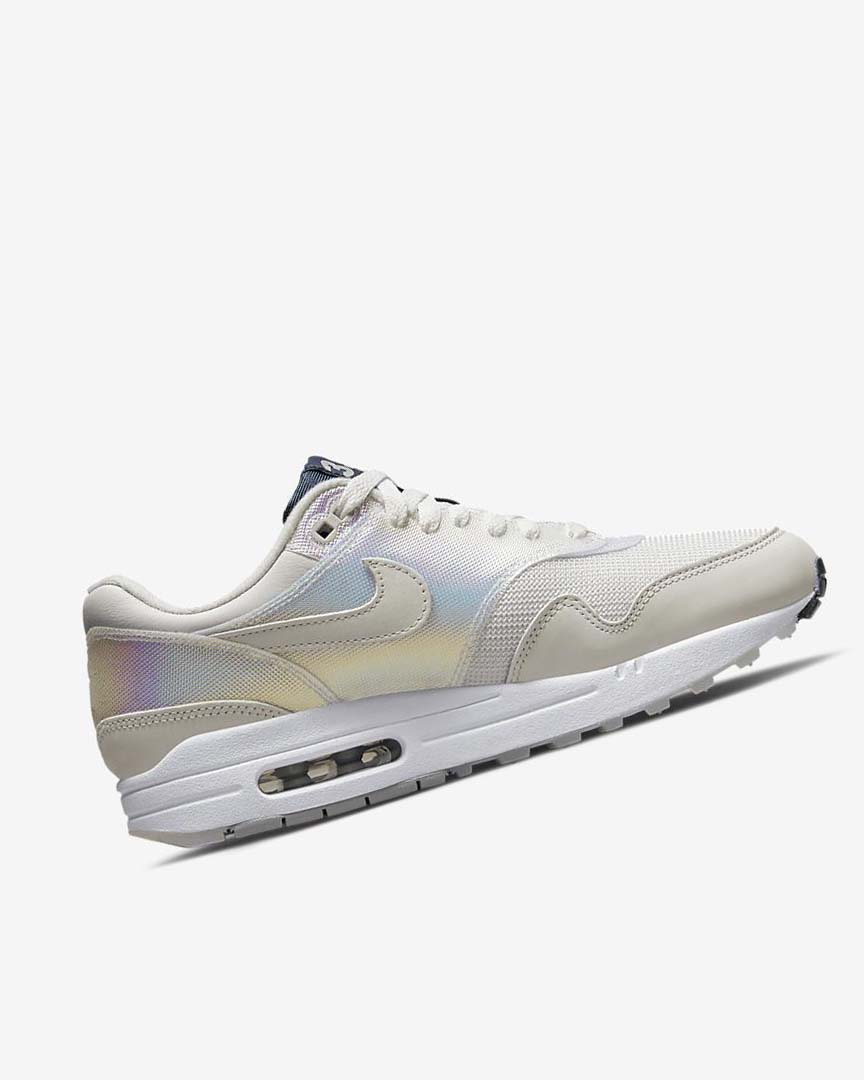 White / Light Grey / Navy / Light Beige Women's Nike Air Max 1 Air Max Day Casual Shoes | UK3278