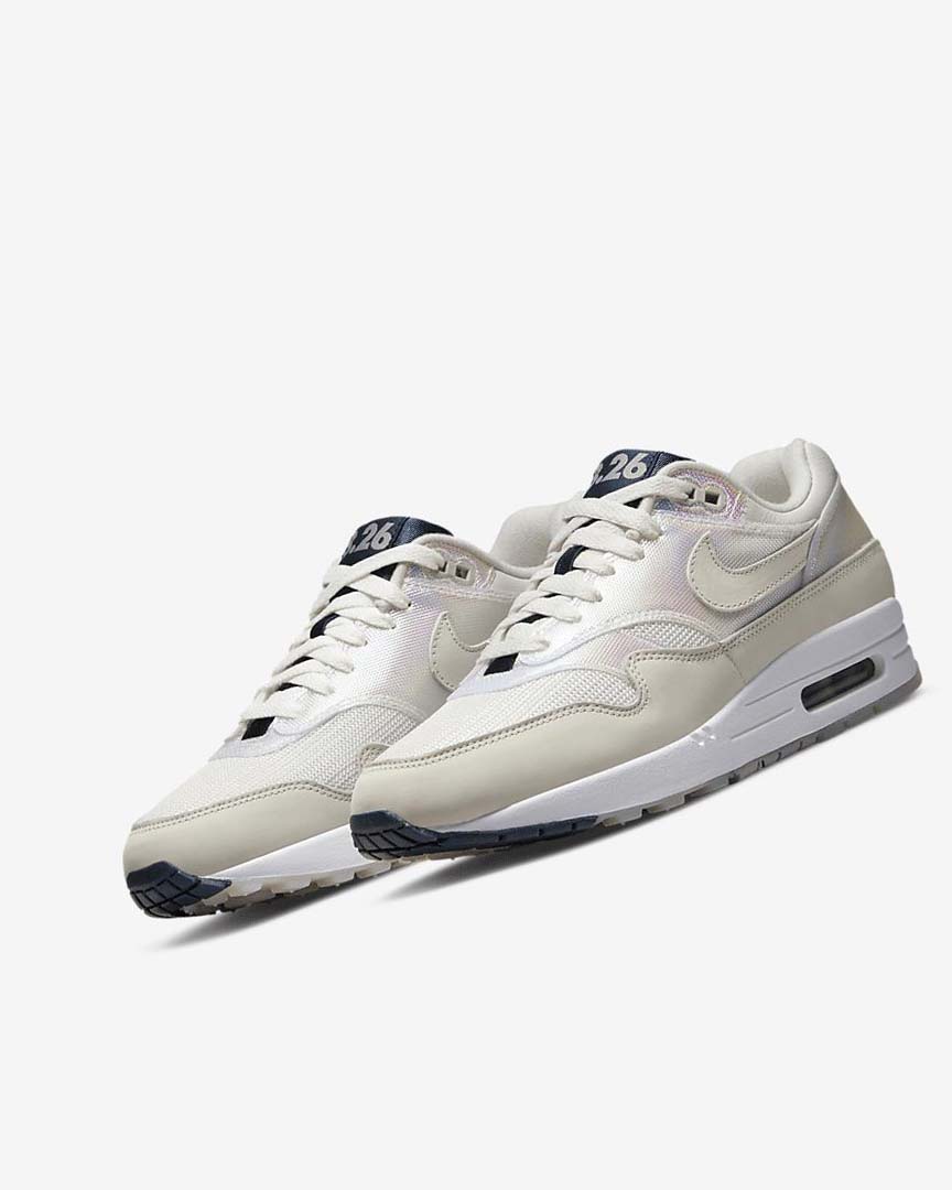 White / Light Grey / Navy / Light Beige Women's Nike Air Max 1 Air Max Day Casual Shoes | UK3278